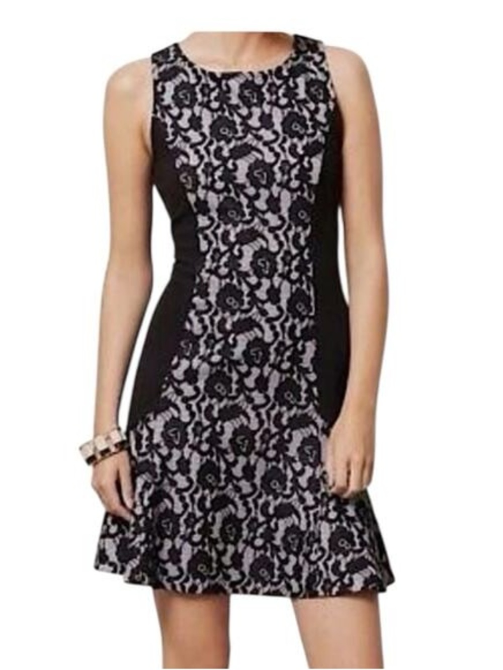 Anthropologie Maeve Black and Cream Lace-Panel Midi Dress